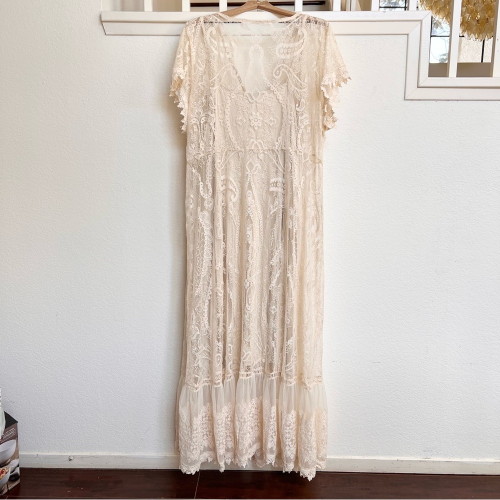 TORRID Ivory Lace Maxi Button Front Lined Dress Boho Plus size 4 - Picture 5 of 14